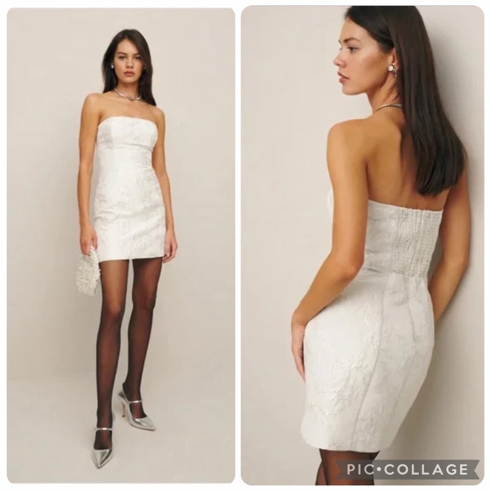 New Reformation Gabby Feminine Strapless Satin-Jacquard Mini Dress Size 10